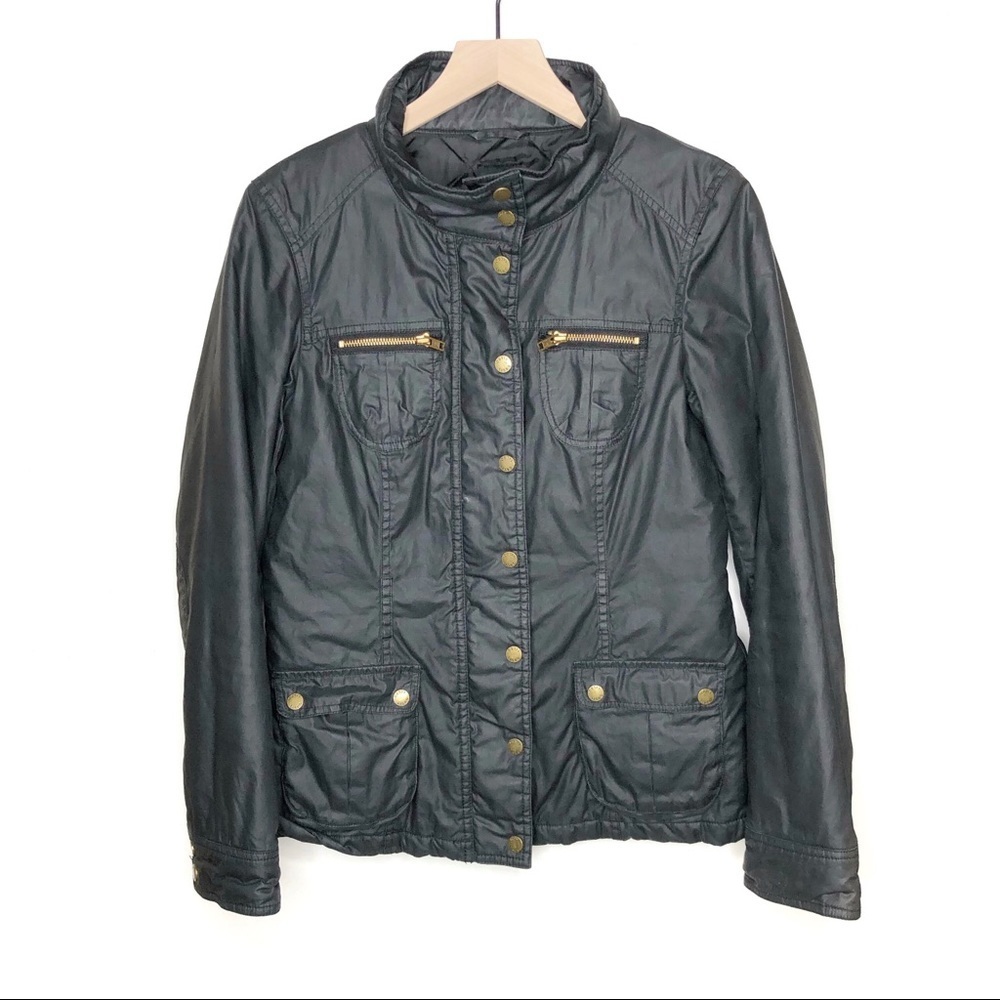 Oasis Black Utility Field Jacket Zip Snap Gold Hardware Lightweight Women’s M